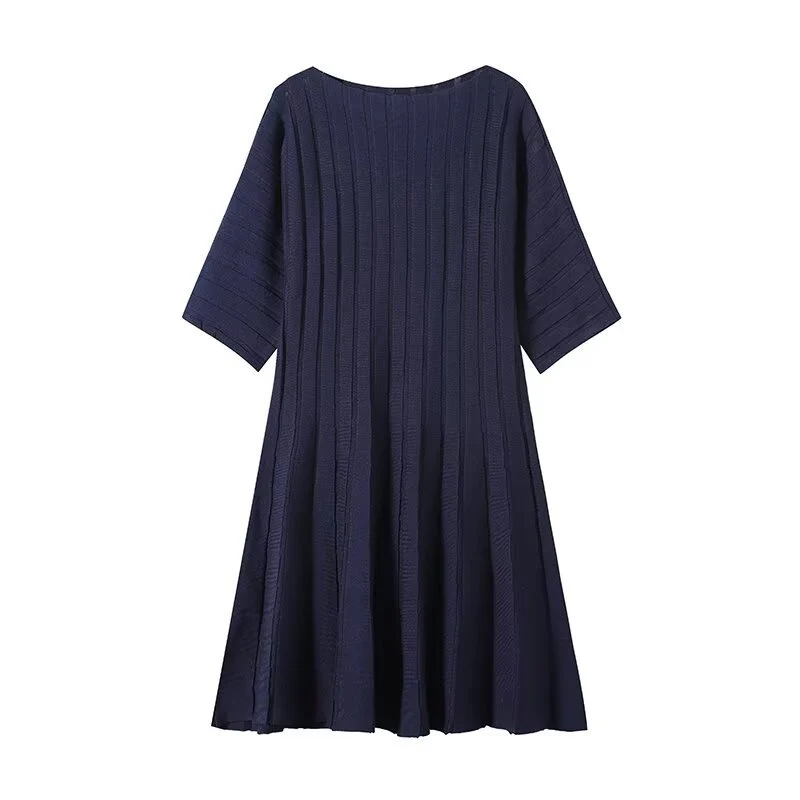 Damen Strukturiertes A-Linien Strickkleid mit halblangen Ärmeln Drune