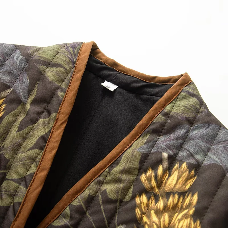 Damen Steppjacke mit botanischem Print und offenem Kimono-Schnitt Drune
