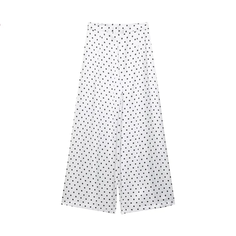 Damen Satinbluse mit übergroßem spitzen Hemdkragen, Faltenpartie und Pünktchen-Print Drune