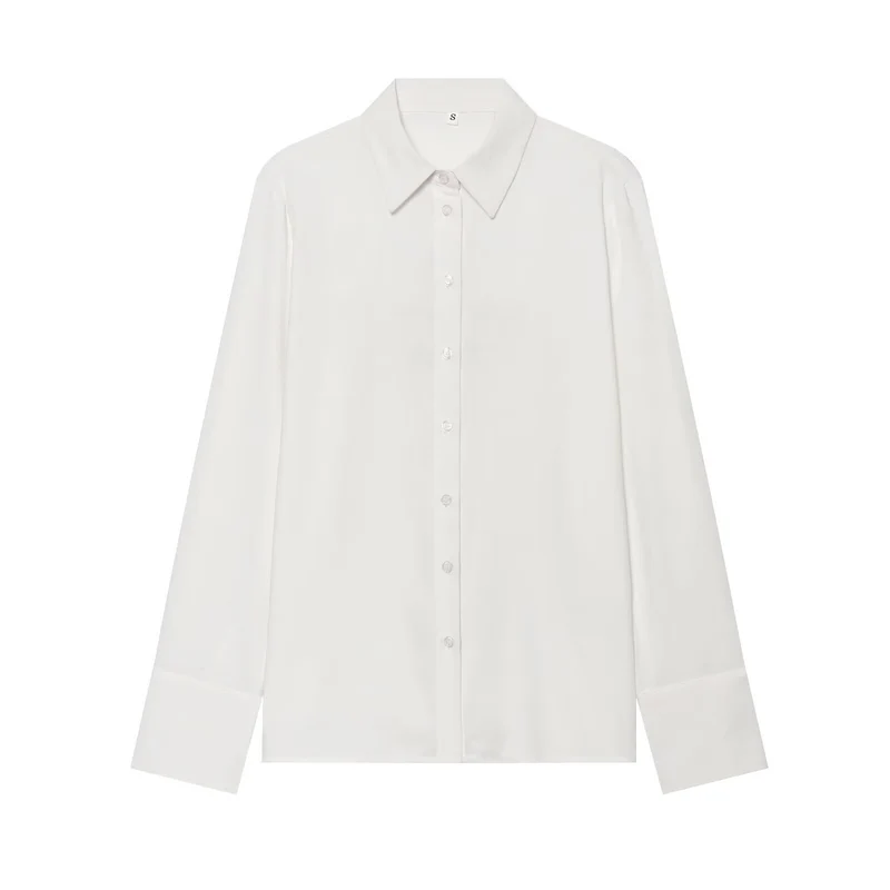 Damen Oversized Seidenimitat-Hemdbluse mit Kentkragen und Manschetten Drune