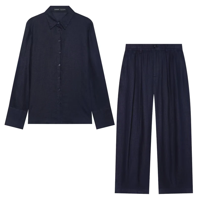Damen Oversized Seidenimitat-Hemdbluse mit Kentkragen und Manschetten Drune