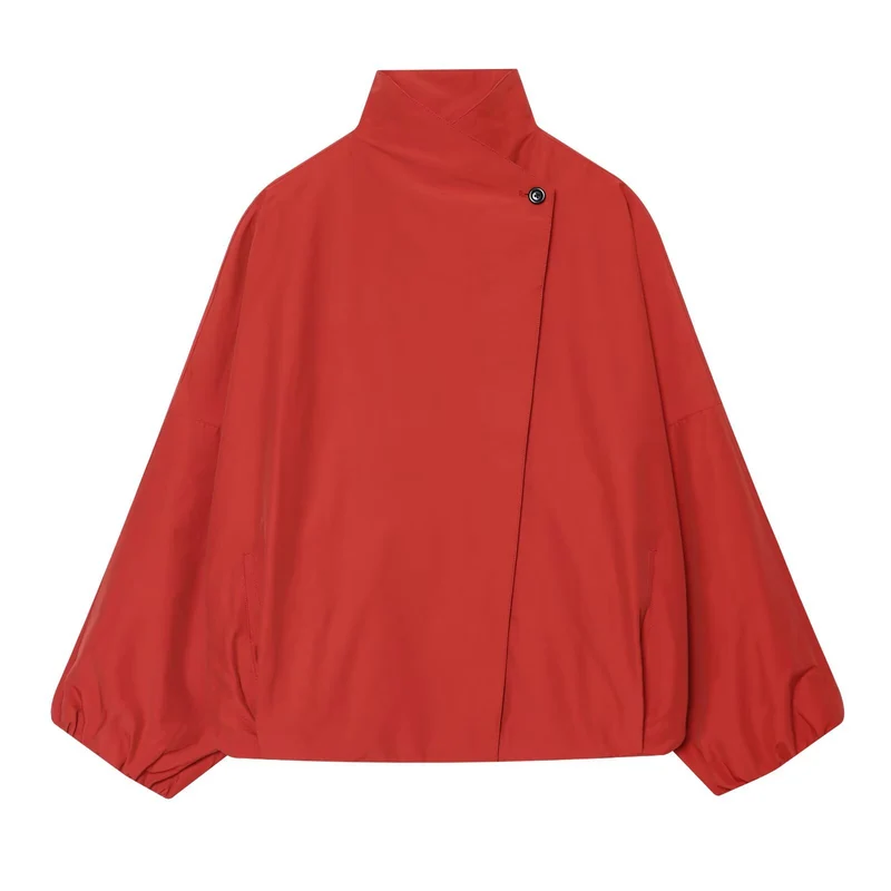 Damen Oversized Kurzjacke mit hohem Stehkragen und Ballonärmeln Drune
