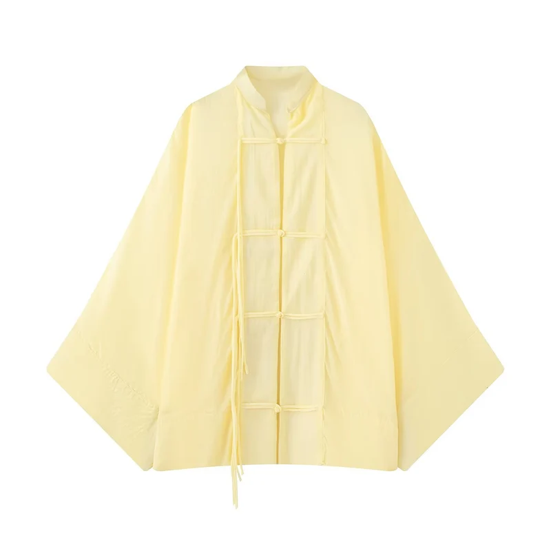 Damen Oversized Kimono-Cape mit traditionellen Knebelverschlüssen Drune