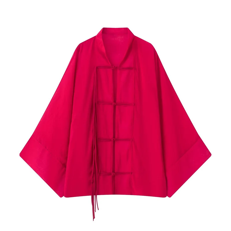 Damen Oversized Kimono-Cape mit traditionellen Knebelverschlüssen Drune