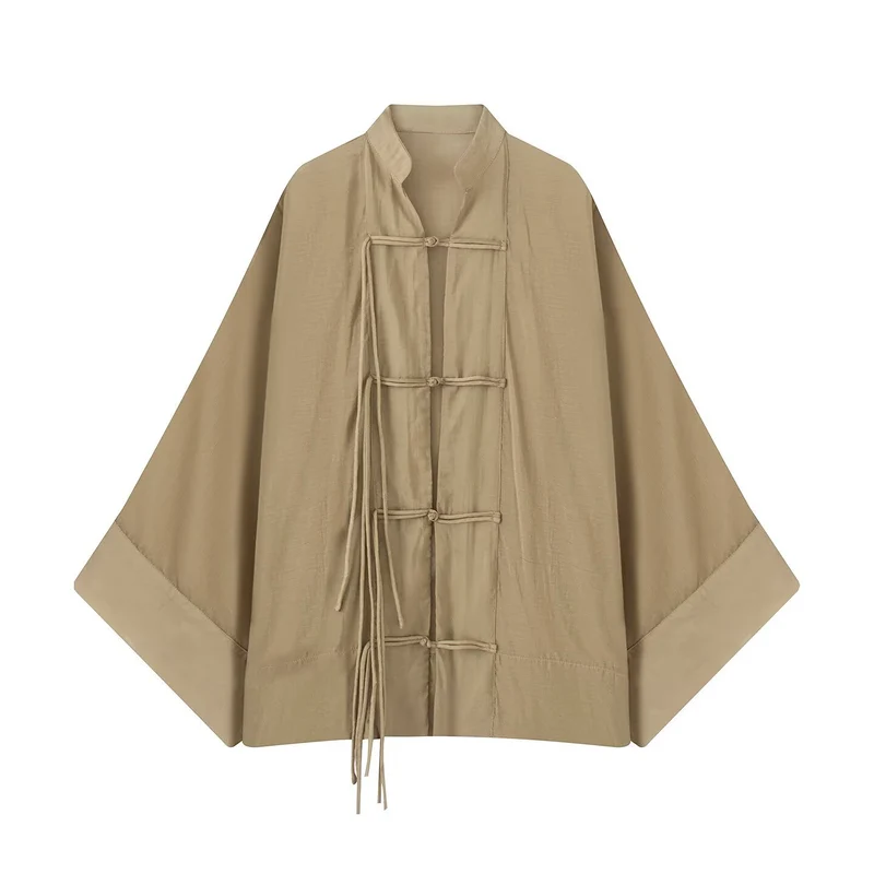 Damen Oversized Kimono-Cape mit traditionellen Knebelverschlüssen Drune