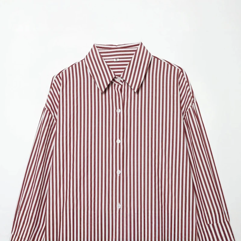Damen Oversize Streifen‑Hemdbluse mit überschnittener Schulter und verlängertem Saum Drune