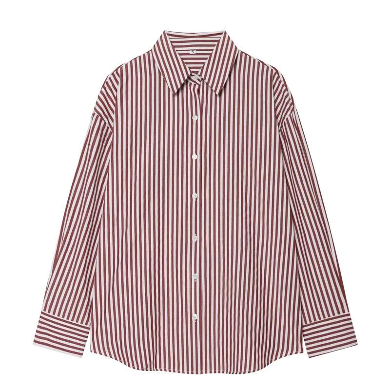 Damen Oversize Streifen‑Hemdbluse mit überschnittener Schulter und verlängertem Saum Drune