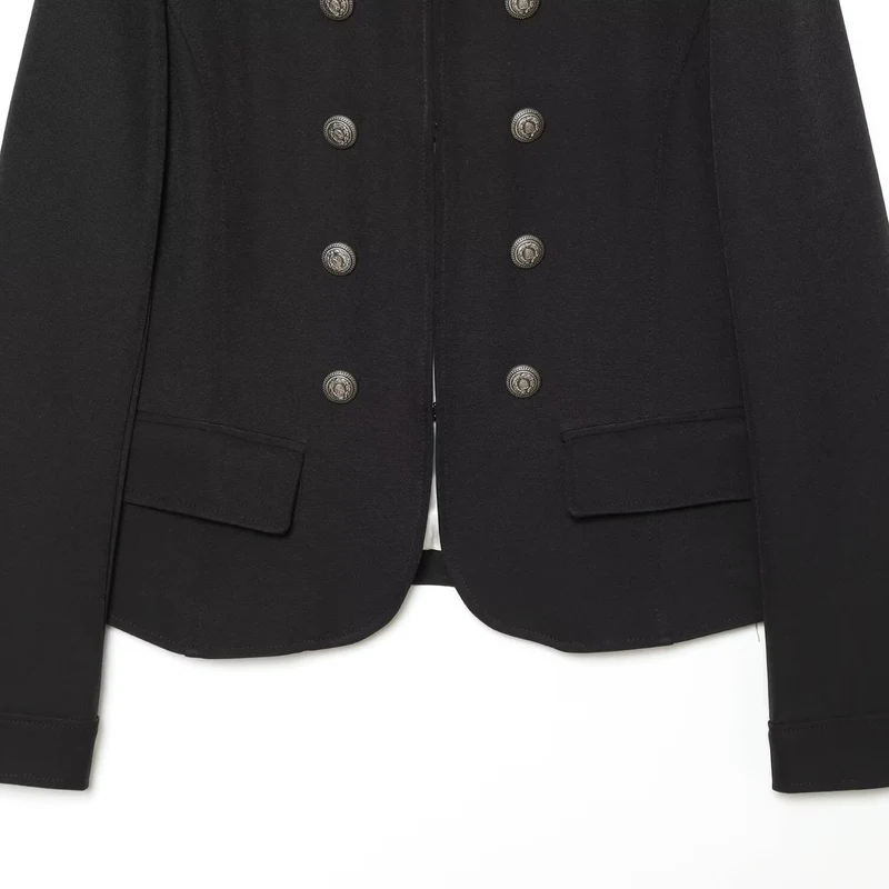 Damen Militärisch inspirierte Doppelreihige Kurzjacke mit Stehkragen und Epauletten Drune