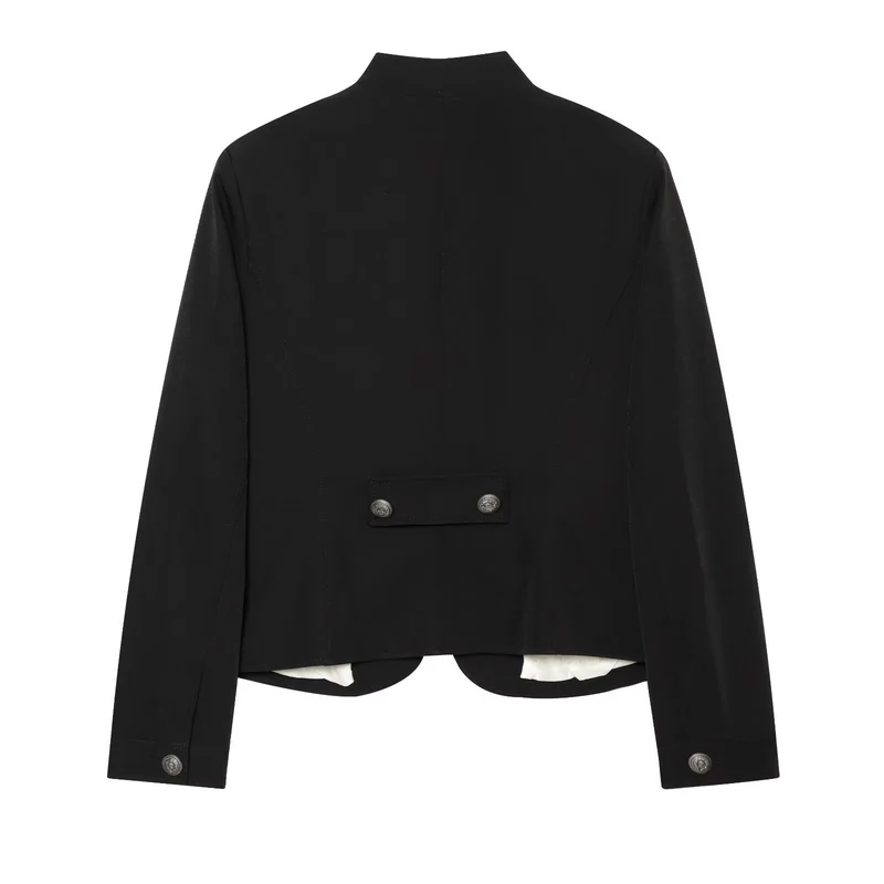 Damen Militärisch inspirierte Doppelreihige Kurzjacke mit Stehkragen und Epauletten Drune