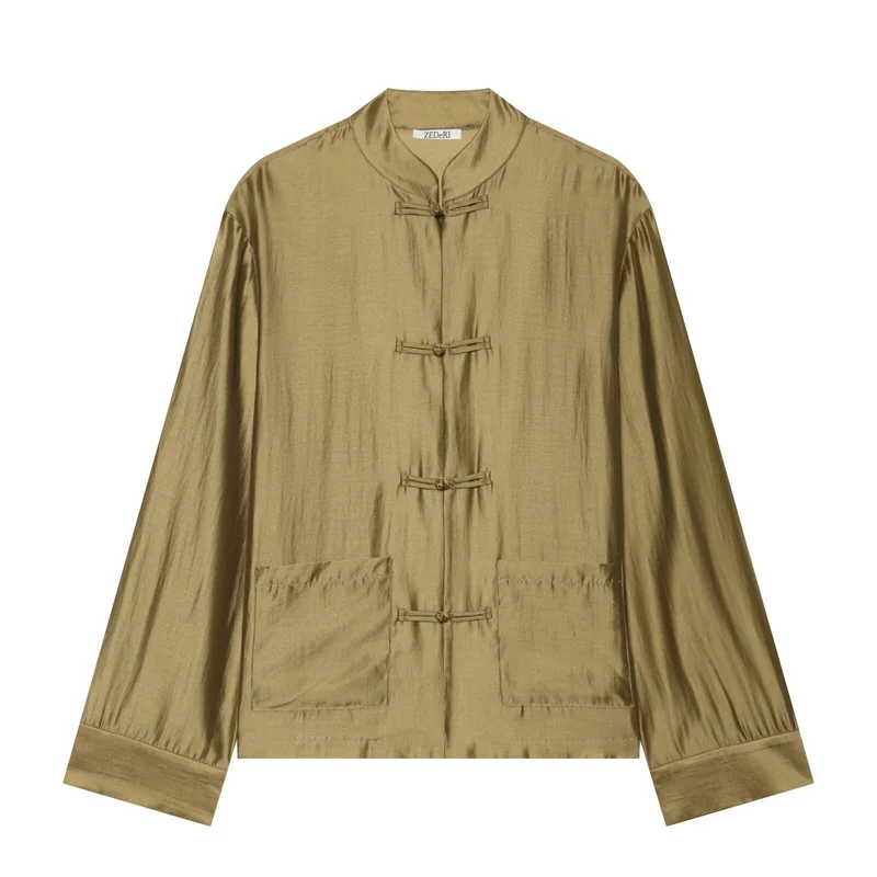Damen Mandarinkragen-Jacke mit Chinesischen Knotenverschlüssen und aufgesetzten Taschen Drune
