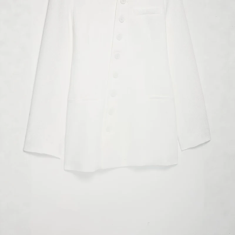 Damen Mandarin-Kragen Longblazer mit durchgehender Knopfleiste und aufgesetzten Taschen Drune