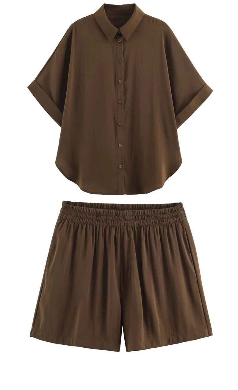 Damen Lockeres zweiteiliges Set mit Oversize-Hemd und Elastik-Shorts Drune