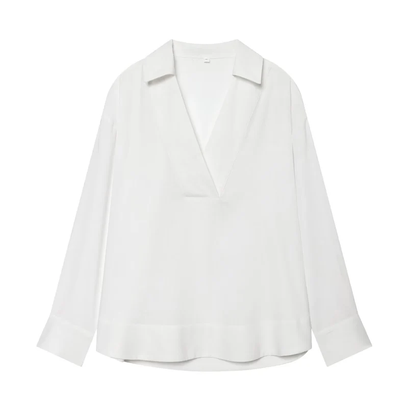 Damen Locker sitzende V‑Tunika‑Bluse mit Kentkragen und breiten Manschetten Drune