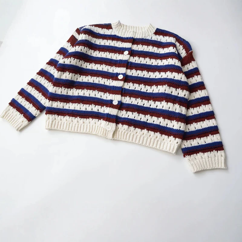 Damen Locker gestrickte Ajour-Cardigan mit Knopfleiste Drune