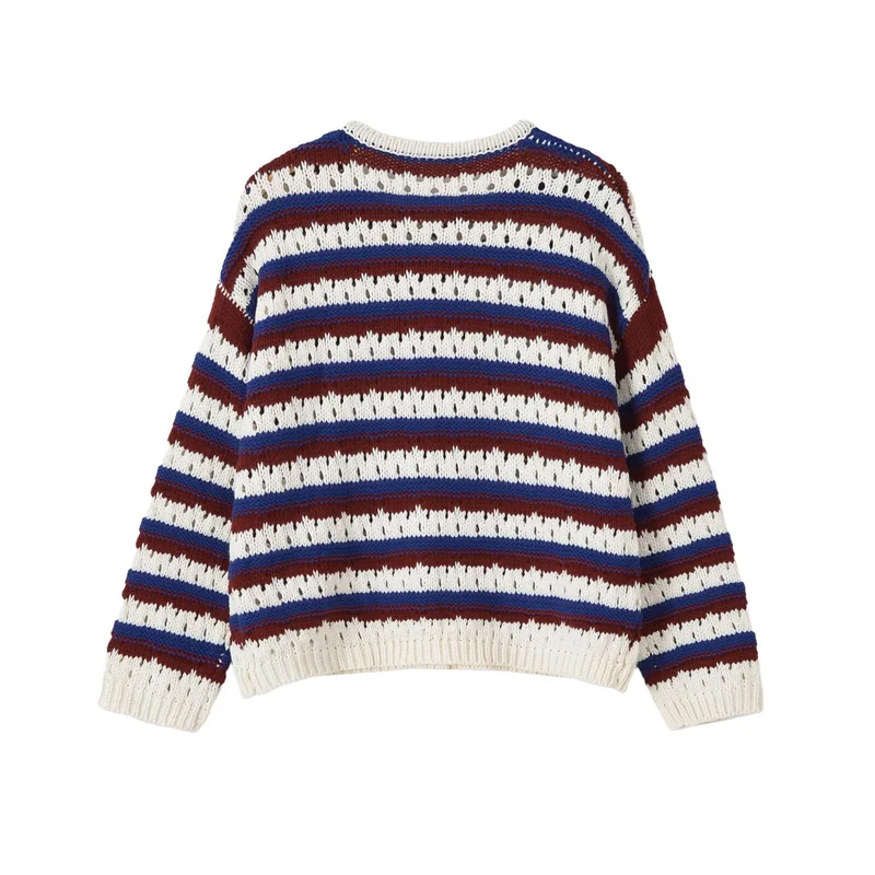 Damen Locker gestrickte Ajour-Cardigan mit Knopfleiste Drune