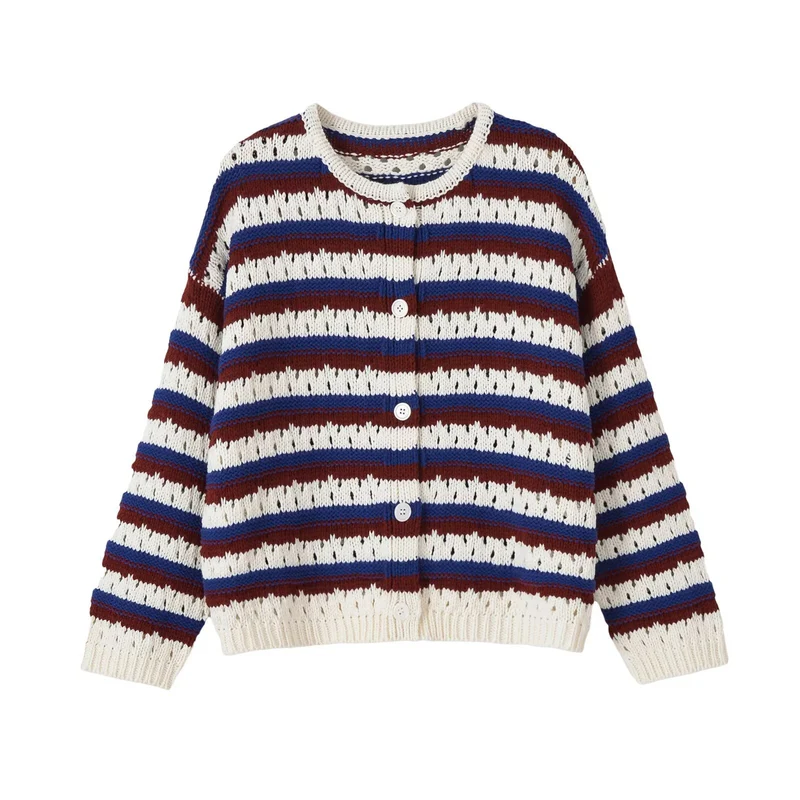 Damen Locker gestrickte Ajour-Cardigan mit Knopfleiste Drune