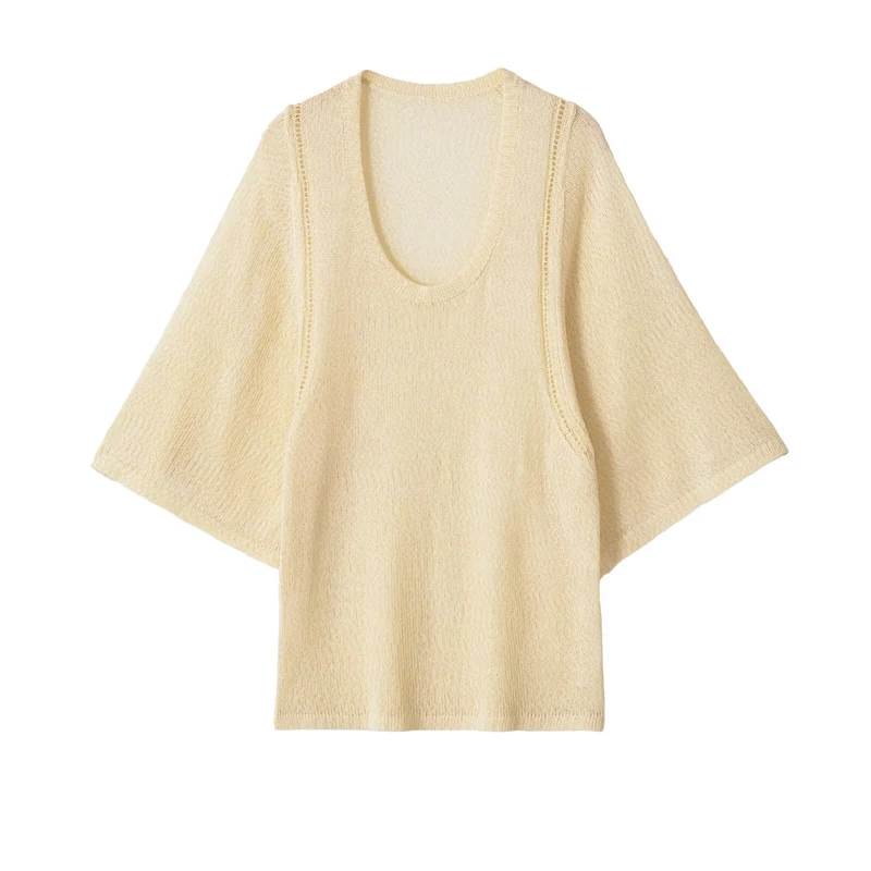 Damen Leichter Strickponcho mit weitem Arm und U-Ausschnitt Drune