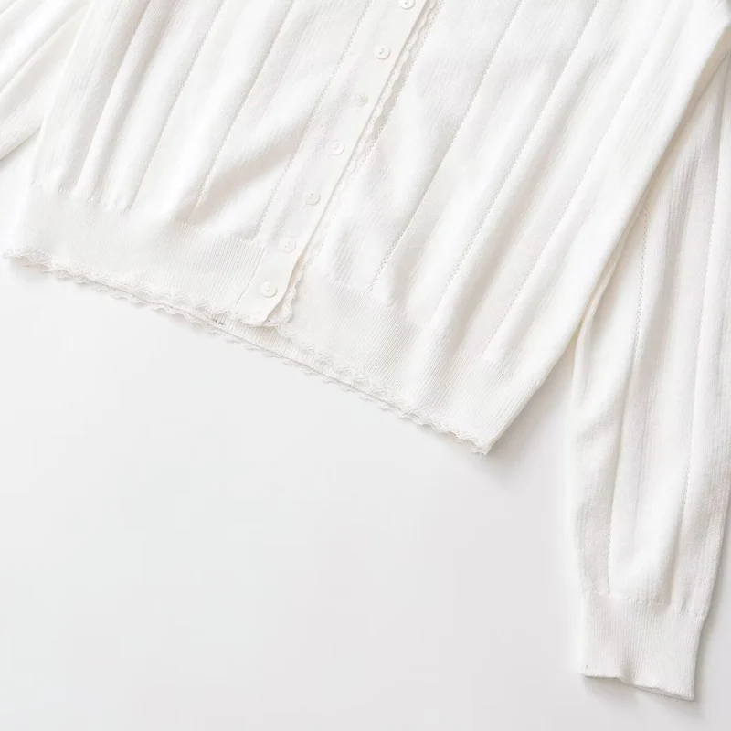 Damen Leichte Feinstrick-Cardigan mit Knopfleiste, Spitzenkante und Rippstruktur Drune