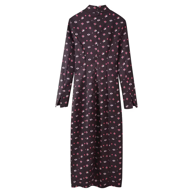 Damen Langärmliges Maxikleid mit Stehkragen, durchgehender Knopfleiste und floralem Alloverprint Drune