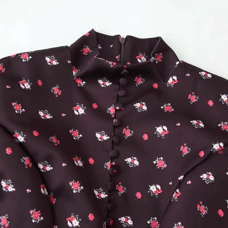 Damen Langärmliges Maxikleid mit Stehkragen, durchgehender Knopfleiste und floralem Alloverprint Drune