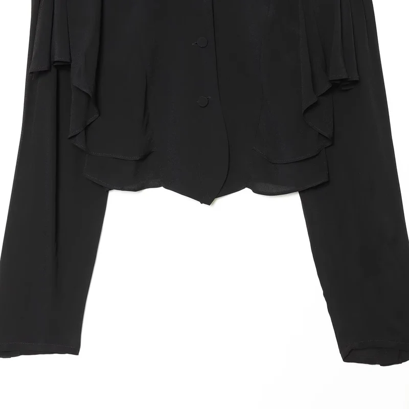 Damen Kurzjacke mit Lagenvolants, Stehkragen und verdeckter Knopfleiste Drune