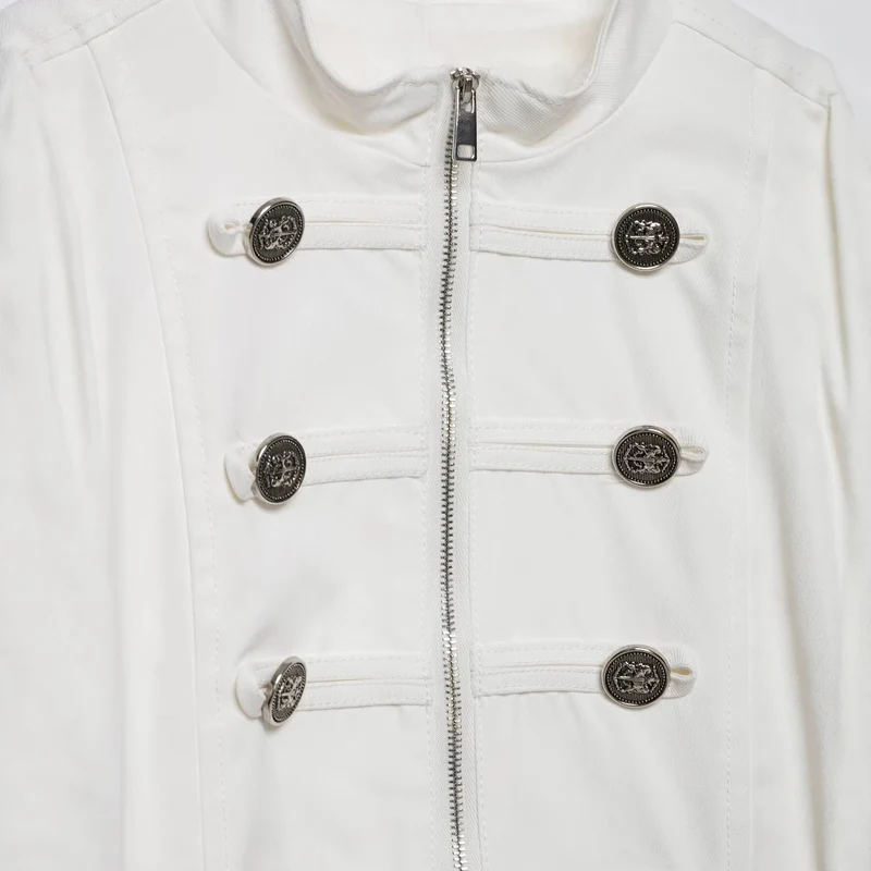 Damen Kurzjacke im Military-Look mit Stehkragen und Zierknopfleiste Drune
