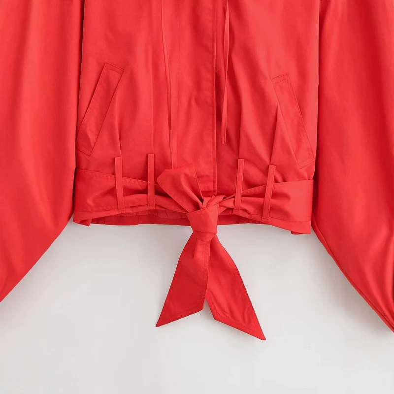 Damen Kurzjacke im Blousonstil mit Bindegürtel und breitem Kragen Drune