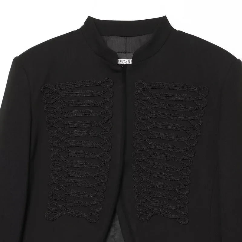 Damen Kurzgeschnittener Militärblazer mit ornamentalem Kordelbesatz und Stehkragen Drune