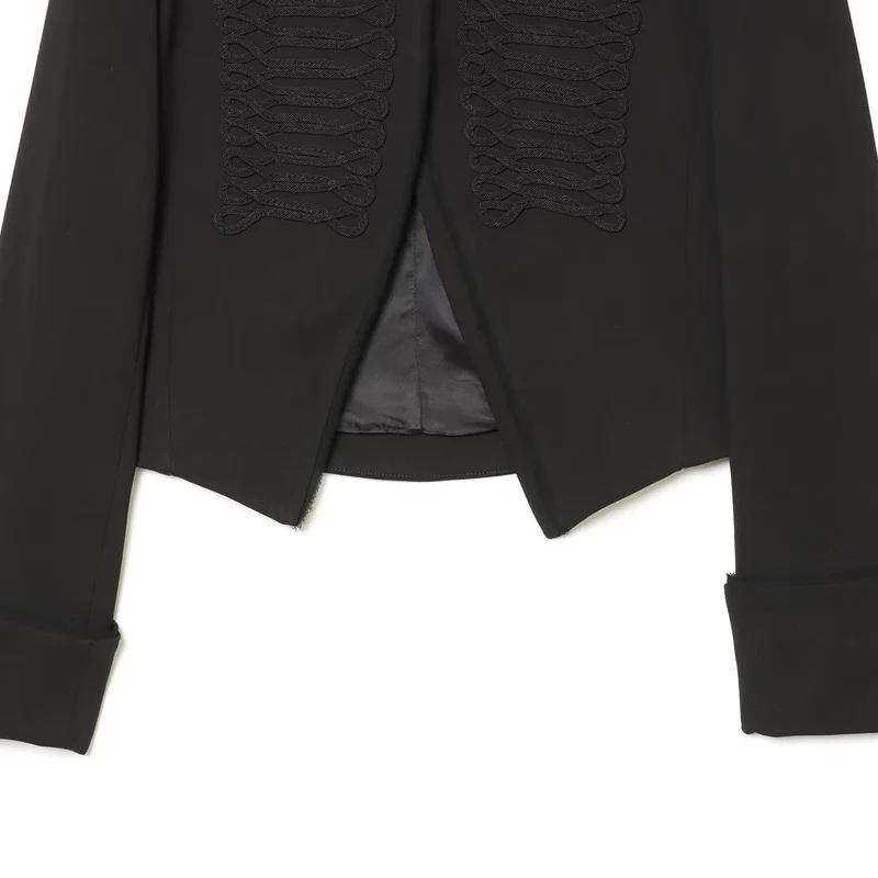 Damen Kurzgeschnittener Militärblazer mit ornamentalem Kordelbesatz und Stehkragen Drune