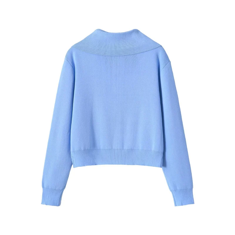 Damen Kurzgeschnittene Strickjacke mit breitem Reverskragen und Reißverschluss Drune