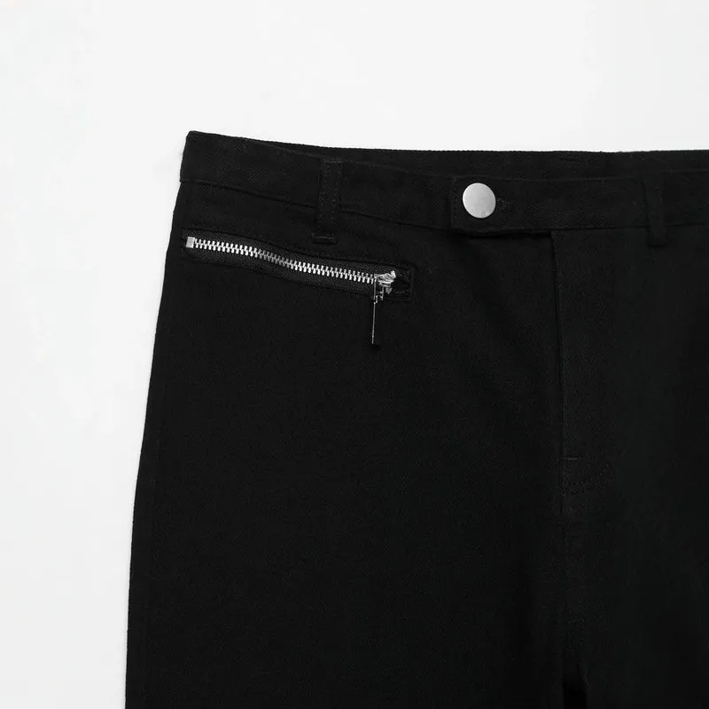 Damen Kurzgeschnittene Slim-Fit knöchellange Stoffhose mit Reißverschlusstaschen Drune