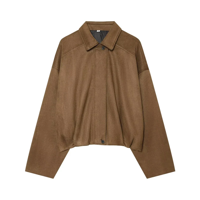 Damen Kurzgeschnittene Oversize Cape-Jacke mit Hemdkragen und verdeckter Knopfleiste Drune