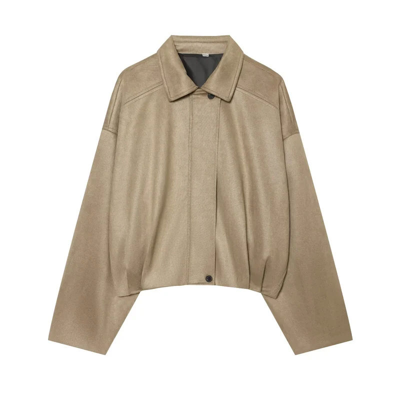 Damen Kurzgeschnittene Oversize Cape-Jacke mit Hemdkragen und verdeckter Knopfleiste Drune