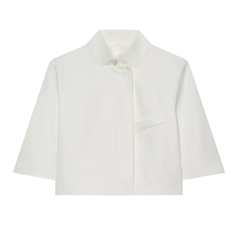 Damen Kurzgeschnittene Boxy-Jacke mit Stehkragen und Dreiviertelärmeln Drune