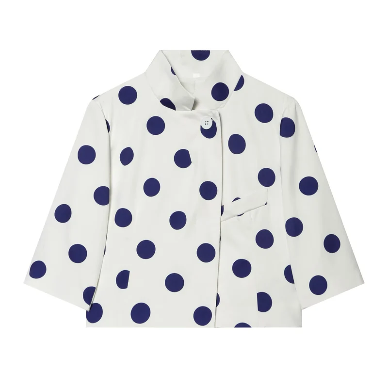 Damen Kurzgeschnittene Boxy-Jacke mit Stehkragen und Dreiviertelärmeln Drune
