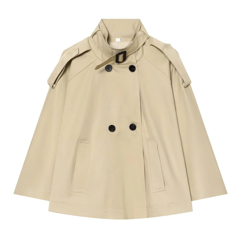 Damen Kurzes Trench-Cape mit Stehkragen, Schulterpatten und doppelter Knopfleiste Drune