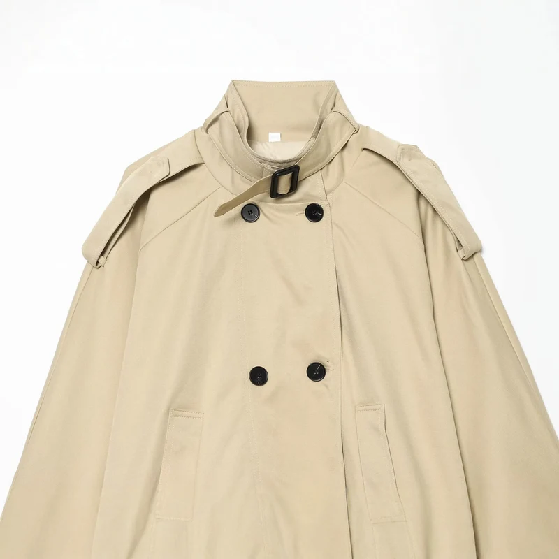 Damen Kurzes Trench-Cape mit Stehkragen, Schulterpatten und doppelter Knopfleiste Drune