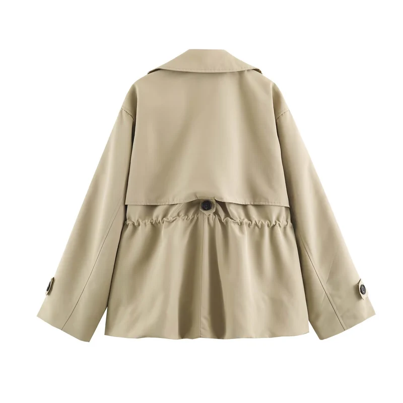 Damen Kurzer Oversize-Trenchcoat mit Tunnelzug-Taille und breitem Revers Drune