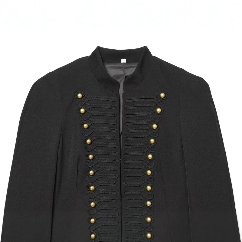 Damen Kurzer Feldblazer mit Stehkragen, Kordelverzierung und Messingknöpfen Drune