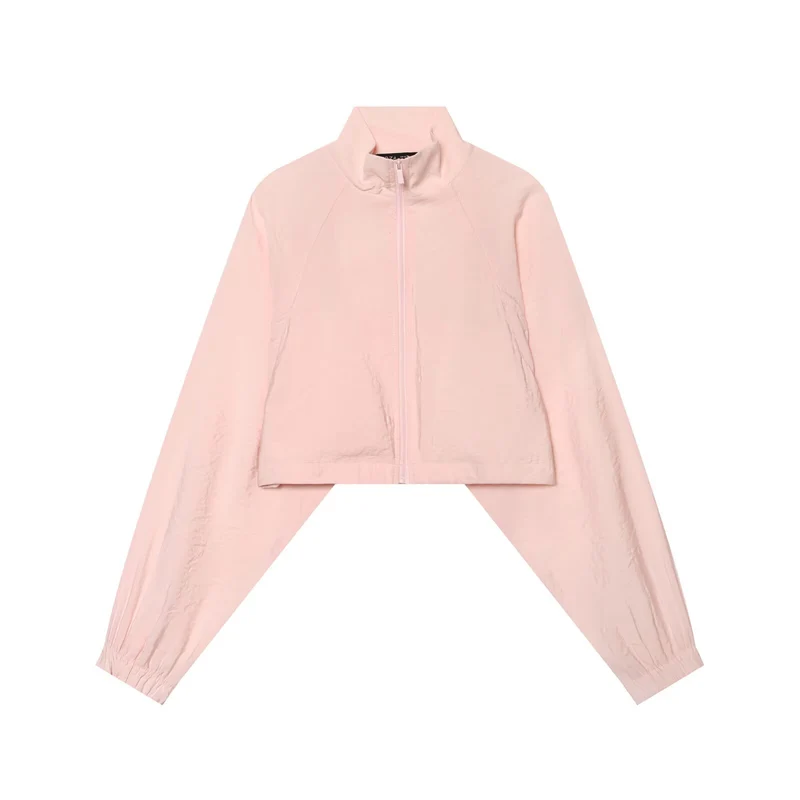 Damen Kurze Windbreaker-Jacke mit Stehkragen, Raglanärmeln und elastischem Saum Drune
