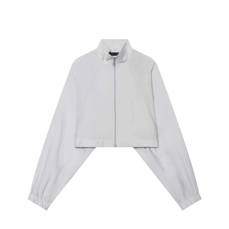 Damen Kurze Windbreaker-Jacke mit Stehkragen, Raglanärmeln und elastischem Saum Drune