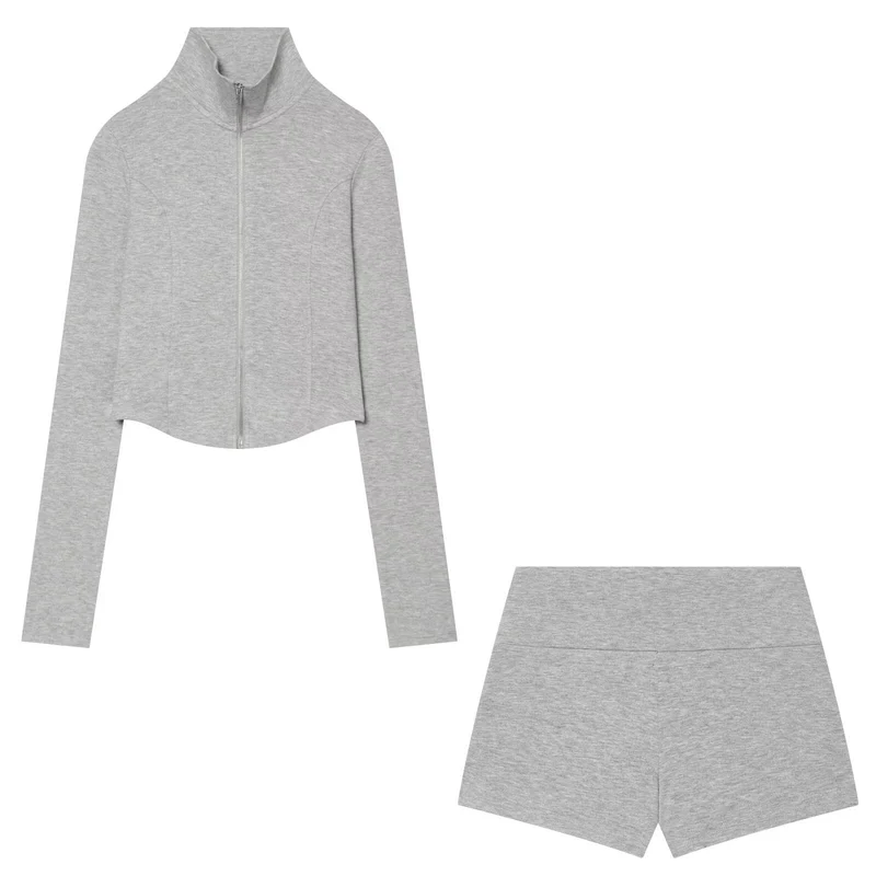 Damen Kurz geschnittenes Zip-Up-Set aus Stretchjersey Drune