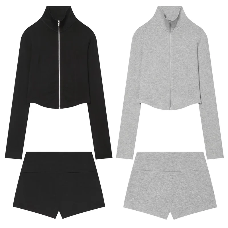 Damen Kurz geschnittenes Zip-Up-Set aus Stretchjersey Drune