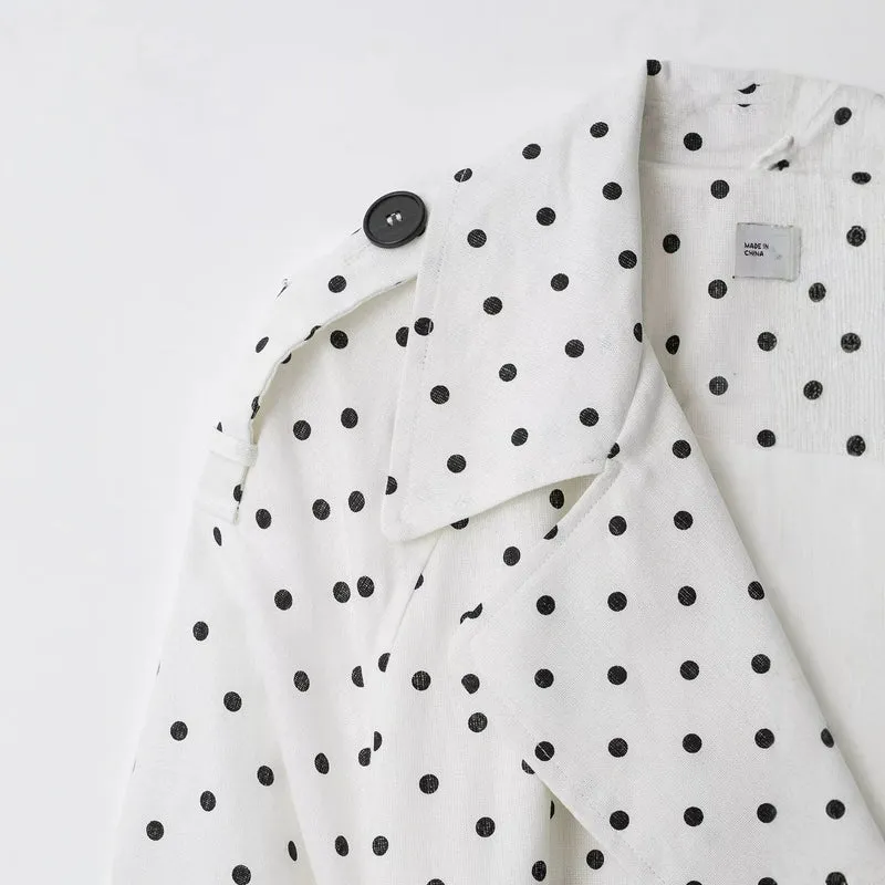 Damen Kurz geschnittener Trenchcoat mit Bindegürtel, Doppelreihe und Polka-Dot-Print Drune