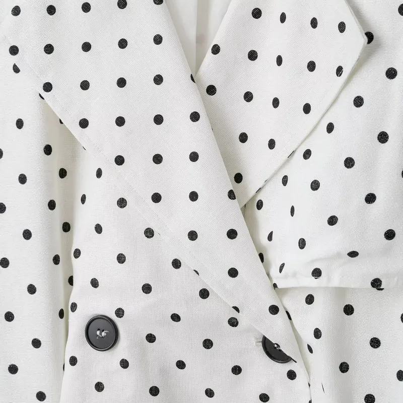 Damen Kurz geschnittener Trenchcoat mit Bindegürtel, Doppelreihe und Polka-Dot-Print Drune