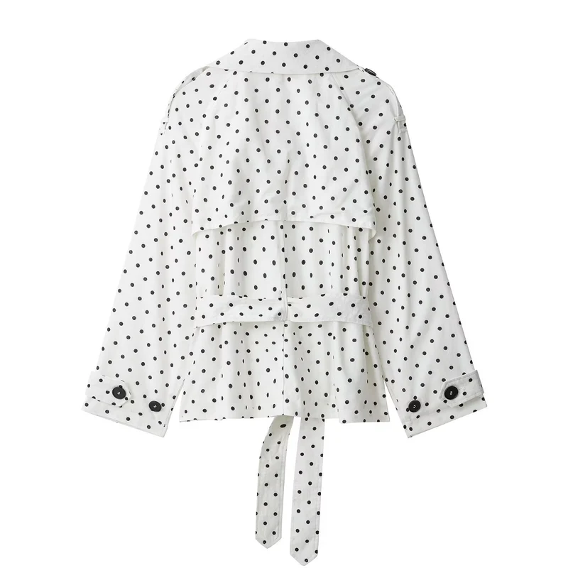 Damen Kurz geschnittener Trenchcoat mit Bindegürtel, Doppelreihe und Polka-Dot-Print Drune