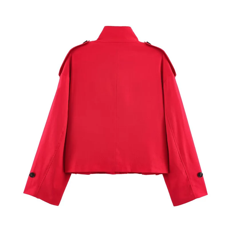 Damen Kurz geschnittene Utility‑Jacke mit Stehkragen, Schulterklappen und Pattentaschen Drune