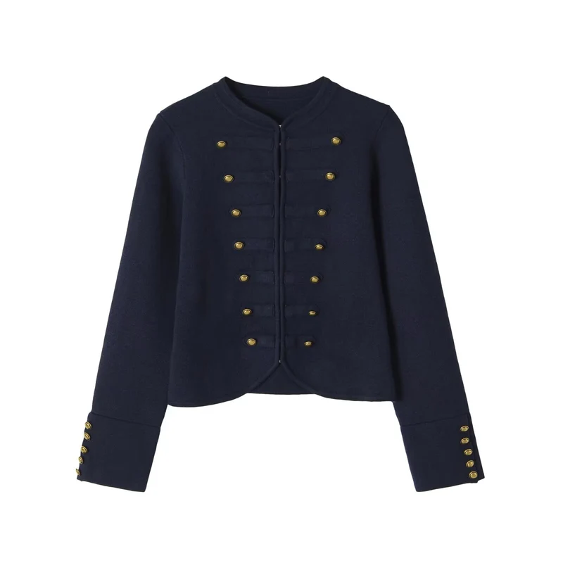 Damen Kragenloser, kurzgeschnittener Offiziersblazer mit goldenen Zierknöpfen Drune