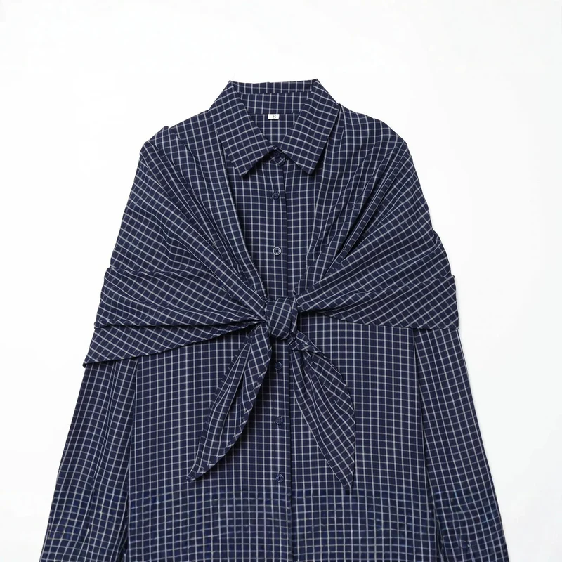 Damen Kariertes Oversize-Hemd mit großem Knotendetail und weitem Schulterumhang Drune