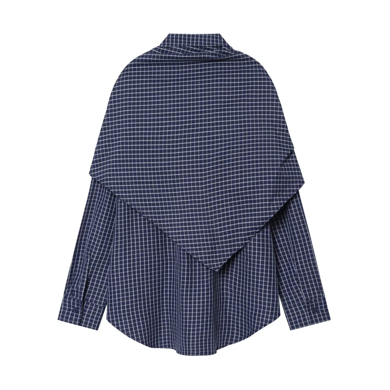 Damen Kariertes Oversize-Hemd mit großem Knotendetail und weitem Schulterumhang Drune